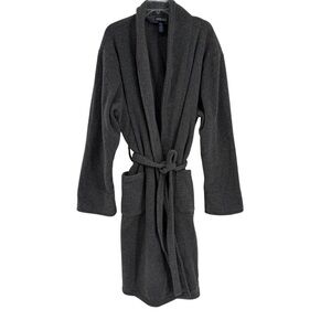 Lands End Mens Size XL 46-48 Bath Robe Gray Belted Pockets Polyester Wrap